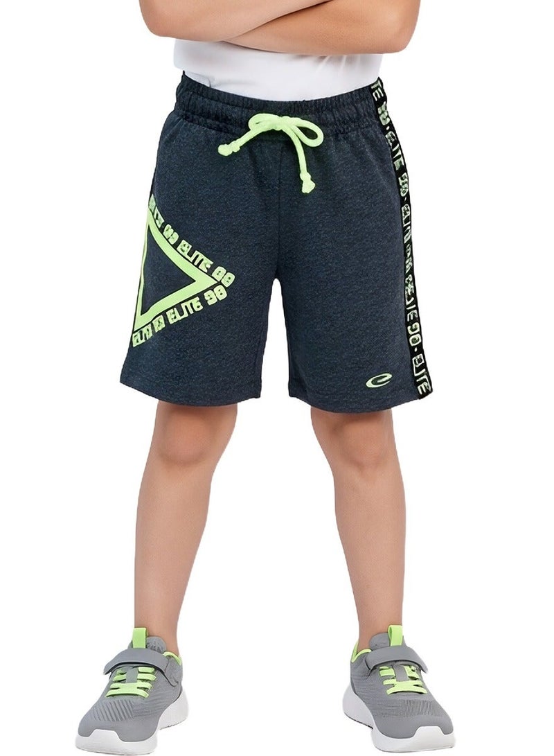 WiNi BEE Boys' Athletic Sport Shorts, Dark Grey Heather with Neon Green Print, Knee-Length Training Pants, Elastic Waistband with Drawstring, Ages 2-6 Years - Image 1